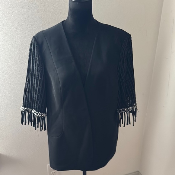 DVC Exclusive Vintage black beaded fringe sleeves blazer Sz 18 - Picture 1 of 5